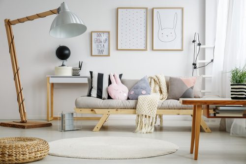 decoração da sala de estar com tons pastéis