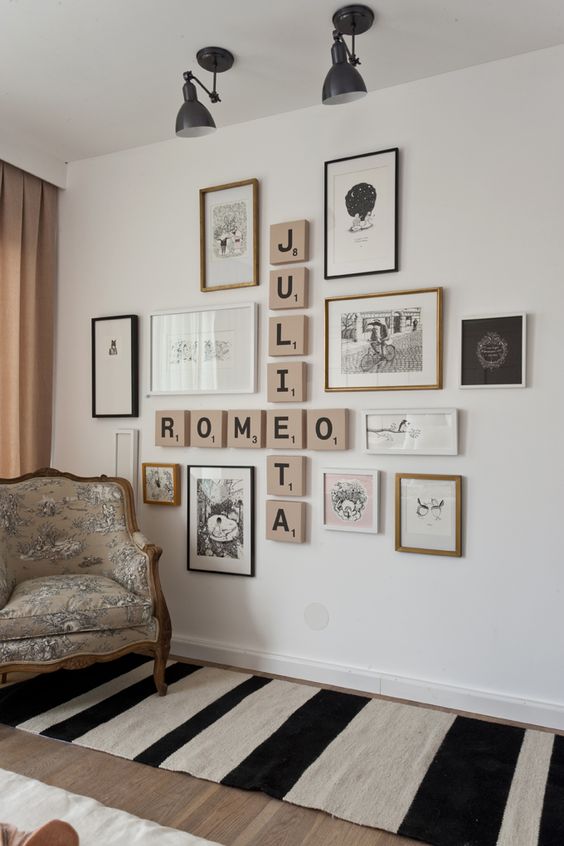 decoração com palavras cruzadas-decore as paredes com letras e números
