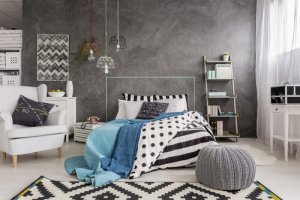 6 quartos com paredes cinza