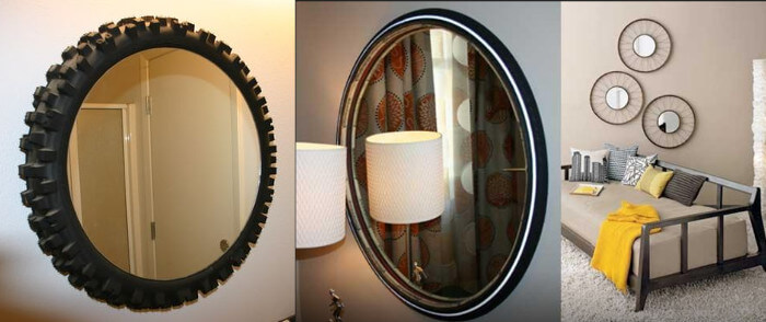 Reutilização de motos: espelho com uma roda